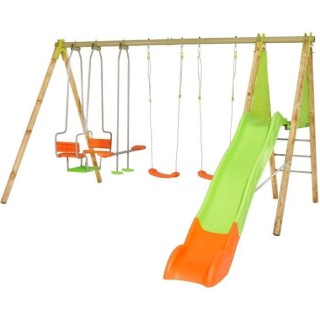 Portique bois et métal - 2,30m - 2 balançoires, 1 face a face, 1 nac