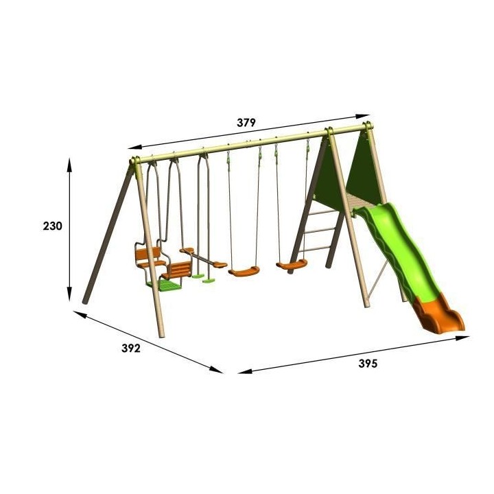 Portique bois et métal - 2,30m - 2 balançoires, 1 face a face, 1 nac