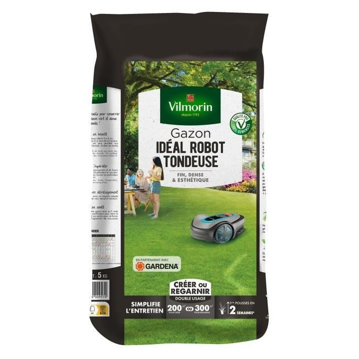 Semences de gazon VILMORIN - Idéal robot tondeuse sac de 5KG - Brins