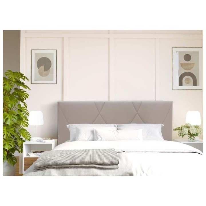 Tete de lit TUDOR - Tissu Carolyn Taupe - L.162 x H.100 x P.7 cm