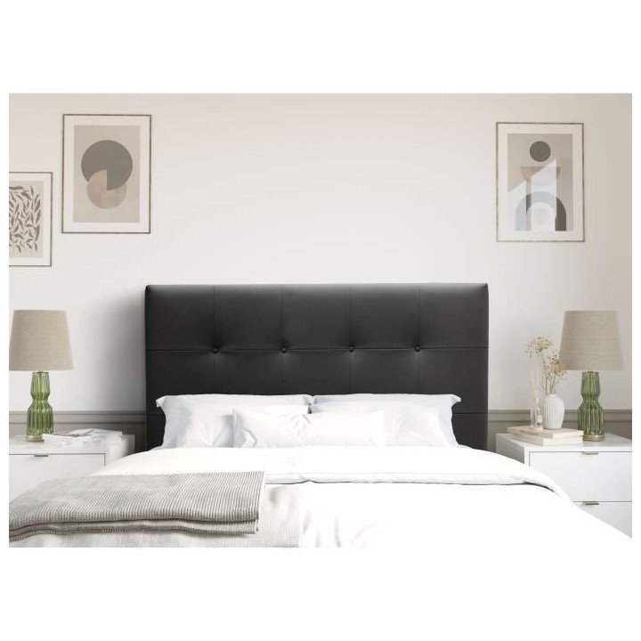 Tete de lit 140 cm ESTIA - PU Carolyn Noir - Réglable en hauteur de 1