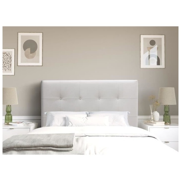 Tete de lit 140 cm ESTIA - PU Carolyn Blanc - Réglable en hauteur de