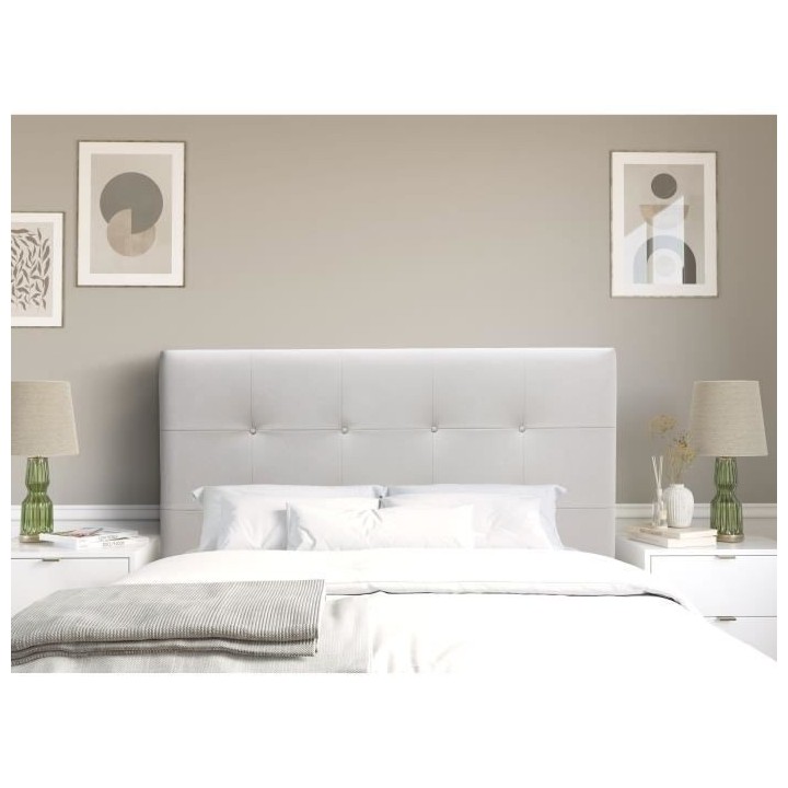 Tete de lit 160 cm ESTIA - PU Carolyn Blanc - Réglable en hauteur de