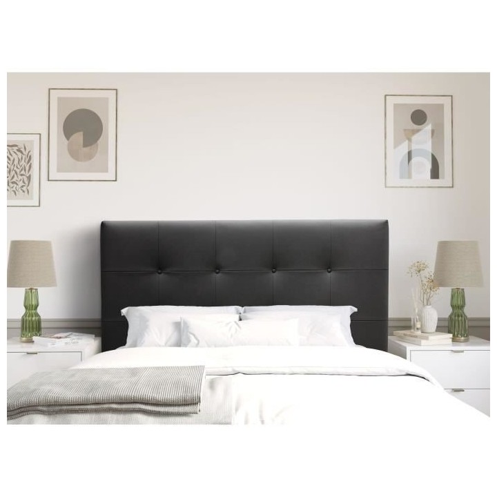 Tete de lit 160 cm ESTIA - PU Carolyn Noir - Réglable en hauteur de 1