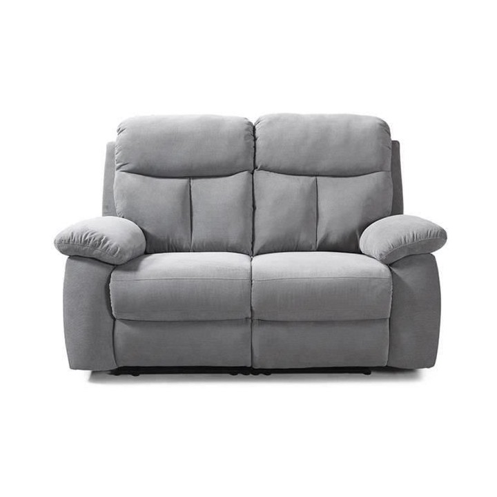 Canapé 2 places dont 2 places relax manuel - Tissu Gris - L 154 x P 9