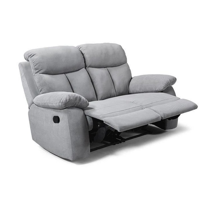 Canapé 2 places dont 2 places relax manuel - Tissu Gris - L 154 x P 9