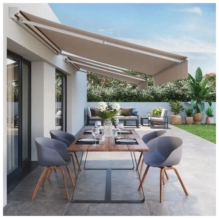 Store banne motorisé semi coffre 3,90 x 3m en aluminium, structure bl