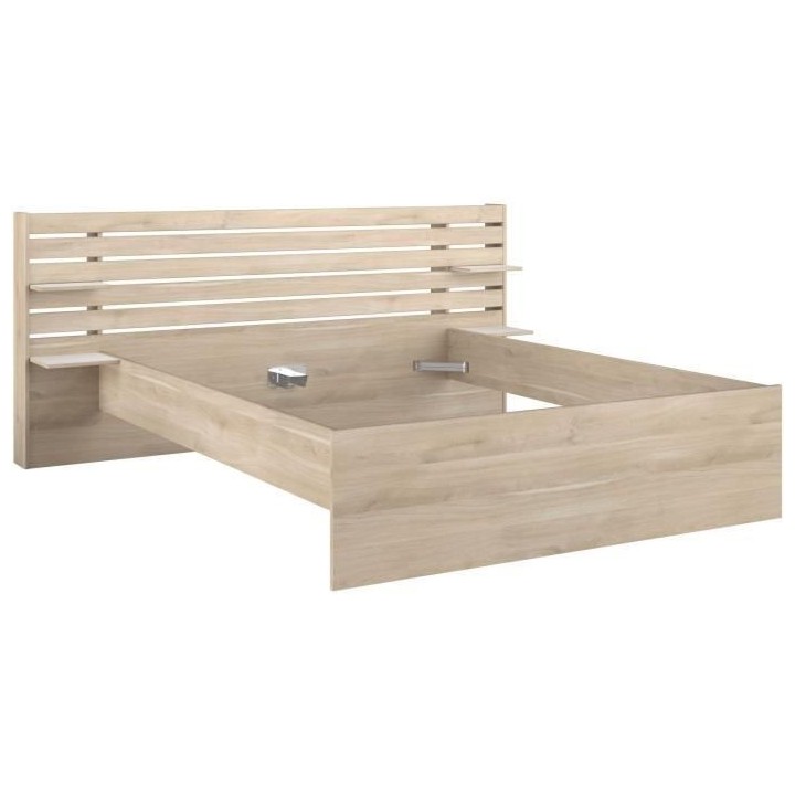 Lit adulte ESCALE 160x200 cm - Décor chene du Japon - 2 tiroirs + Tet