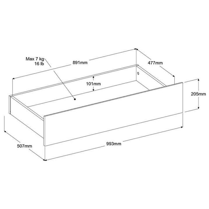 Lit adulte ESCALE 160x200 cm - Décor chene du Japon - 2 tiroirs + Tet