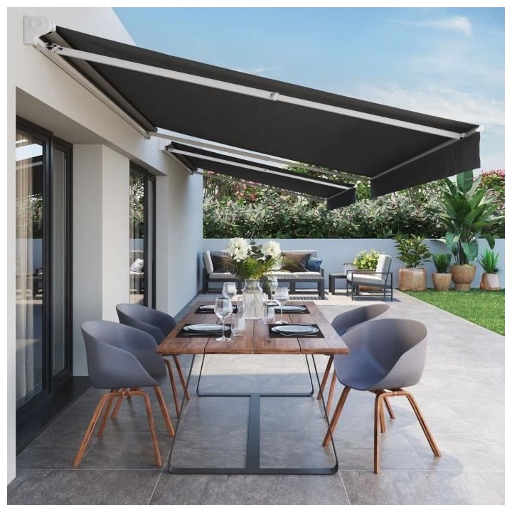 Store banne motorisé semi coffre 3,90 x 3m en aluminium, structure bl