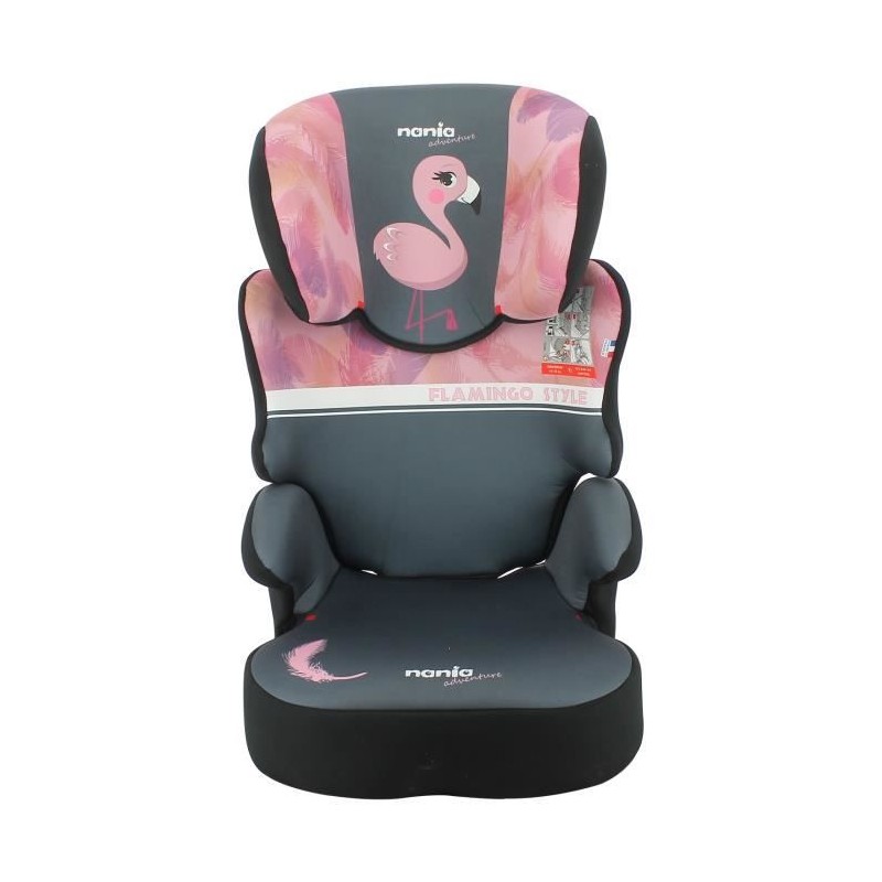 Rehausseur NANIA BEFIX - Isofix - Groupe 2/3 (15-36Kg) - Avec dossier - Tetiere réglable en hauteur - Flamingo - Fabriqué en F