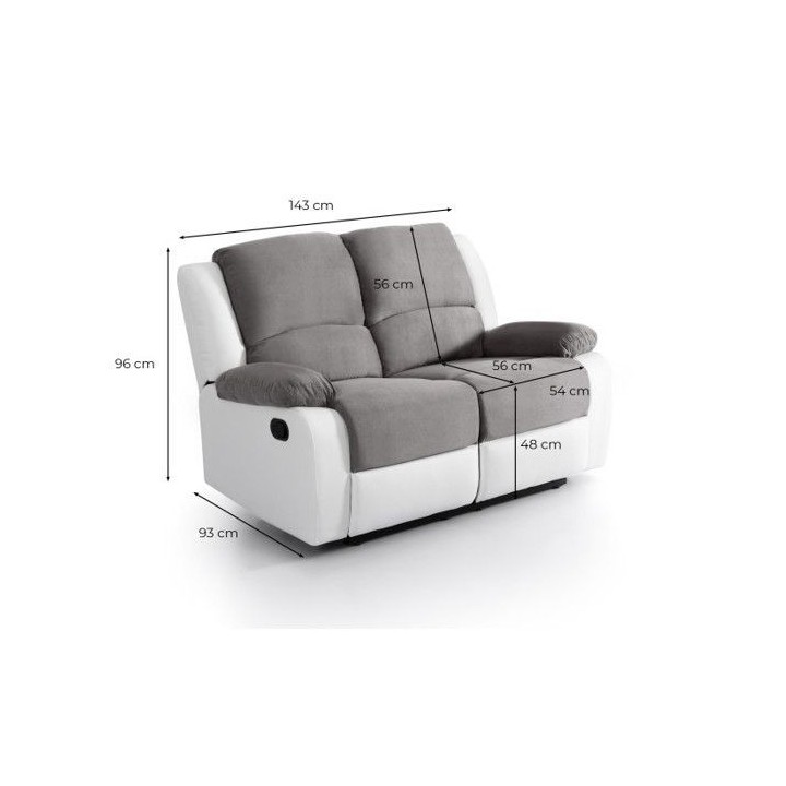 Canapé relaxation manuel 2 places Microfibre et Simili DETENTE - Blan