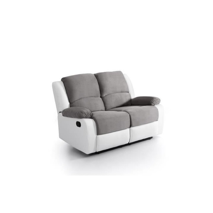 Canapé relaxation manuel 2 places Microfibre et Simili DETENTE - Blan