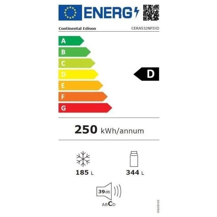 Réfrigérateur américain Continental Edison - CERA532NFIXD - 4 porte