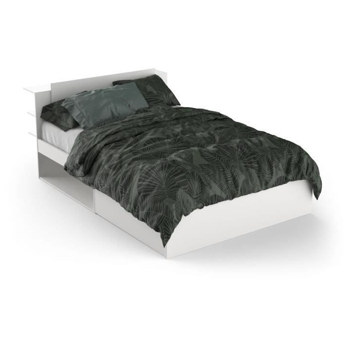 Lit adulte LIFE 2 personnes - 140X190/200 - Rangements - Décor blanc
