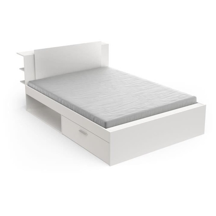 Lit adulte LIFE 2 personnes - 140X190/200 - Rangements - Décor blanc