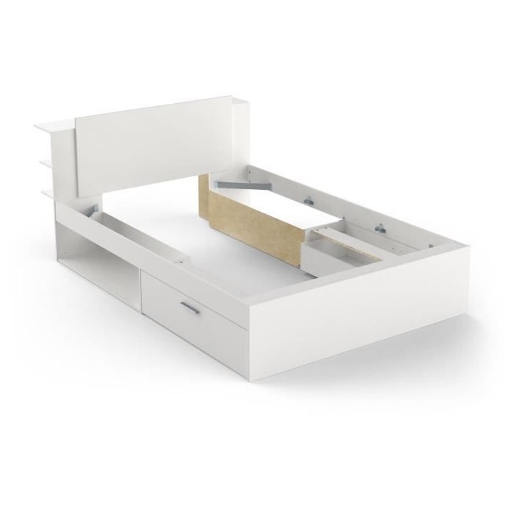 Lit adulte LIFE 2 personnes - 140X190/200 - Rangements - Décor blanc