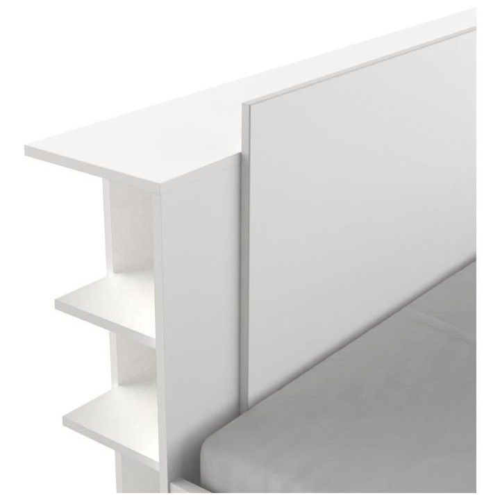 Lit adulte LIFE 2 personnes - 140X190/200 - Rangements - Décor blanc