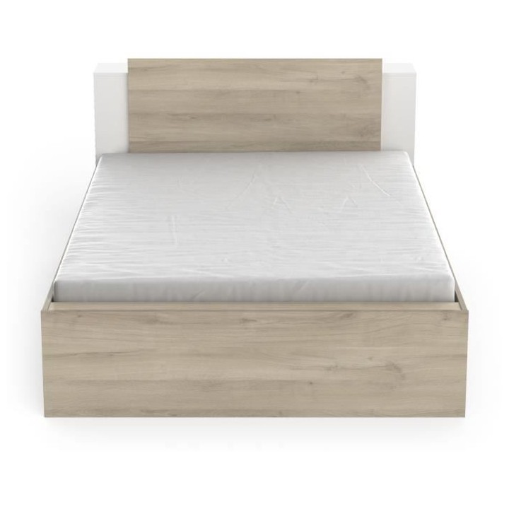 Lit adulte LIFE 2 personnes - 140X190/200 - Rangements - Décor Chene