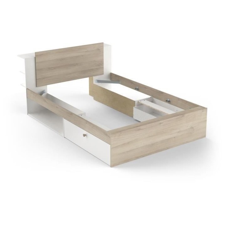 Lit adulte LIFE 2 personnes - 140X190/200 - Rangements - Décor Chene