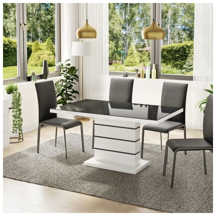 Table de séjour rectangle LINES - Plateau en verre - 150x90 cm