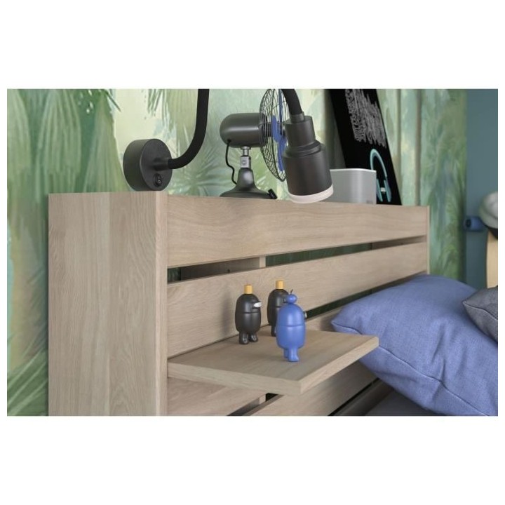 Lit enfant ESCALE 90x190/200 cm - Décor chene - Tete de lit + 2 tiroi