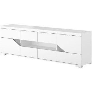 Meuble TV buffet - Blanc brillant et verre trempé - 200 x 62.3 x 39.8
