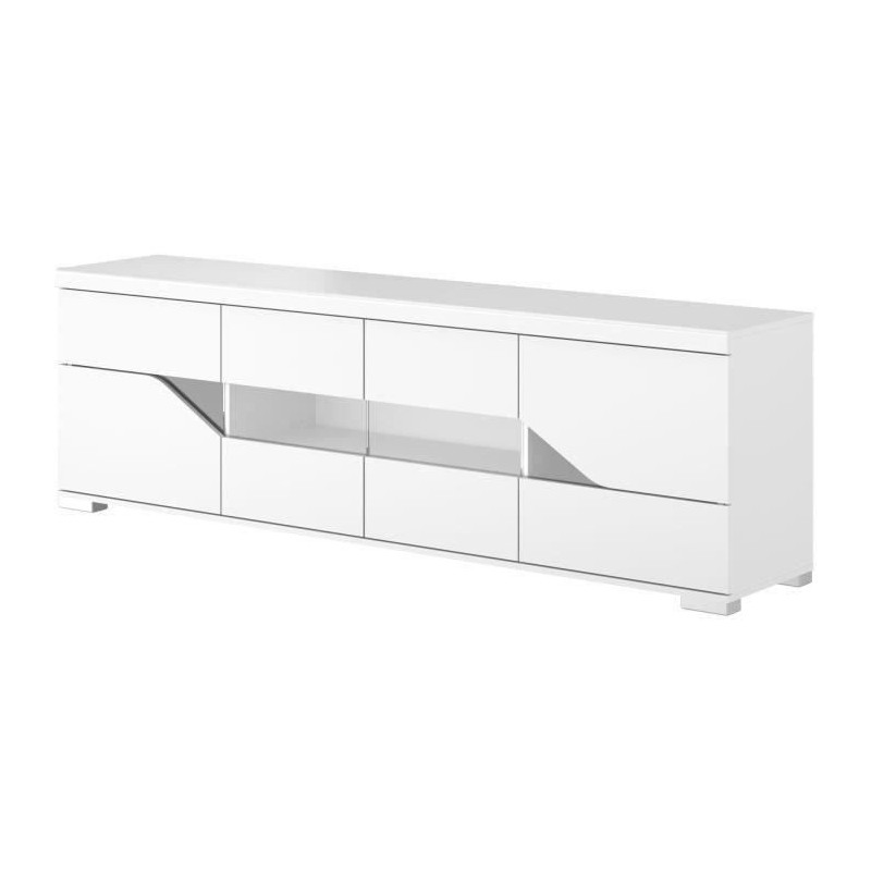 Meuble TV buffet - Blanc brillant et verre trempé - 200 x 62.3 x 39.8 cm - BE ALIVE