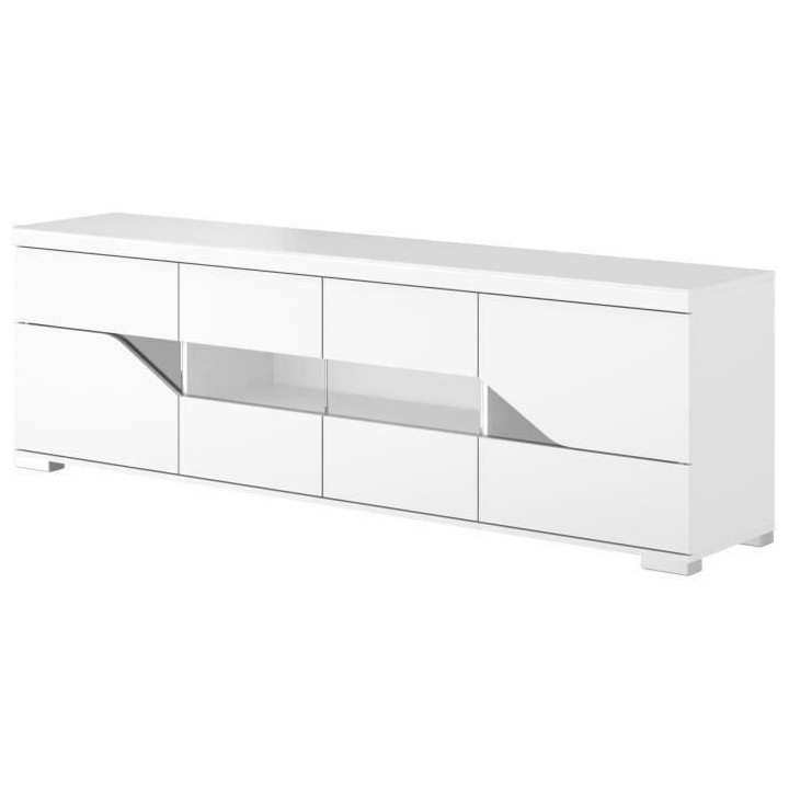 Meuble TV buffet - Blanc brillant et verre trempé - 200 x 62.3 x 39.8