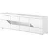 Meuble TV buffet - Blanc brillant et verre trempé - 200 x 62.3 x 39.8 cm - BE ALIVE