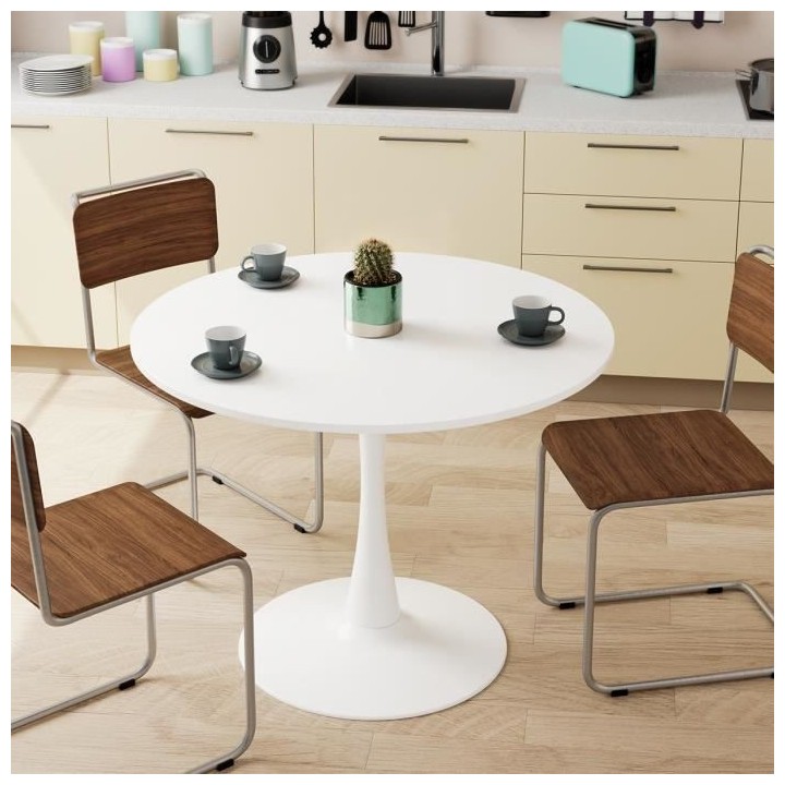 Table ronde TULIPA - MDF laqué blanc - Diam 100 cm