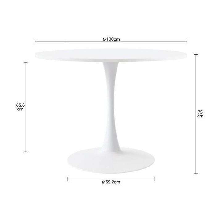 Table ronde TULIPA - MDF laqué blanc - Diam 100 cm