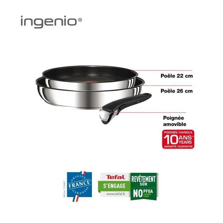 TEFAL L9409002 Ingenio Préférence Lot de 2 poeles 22/26 cm, Inductio