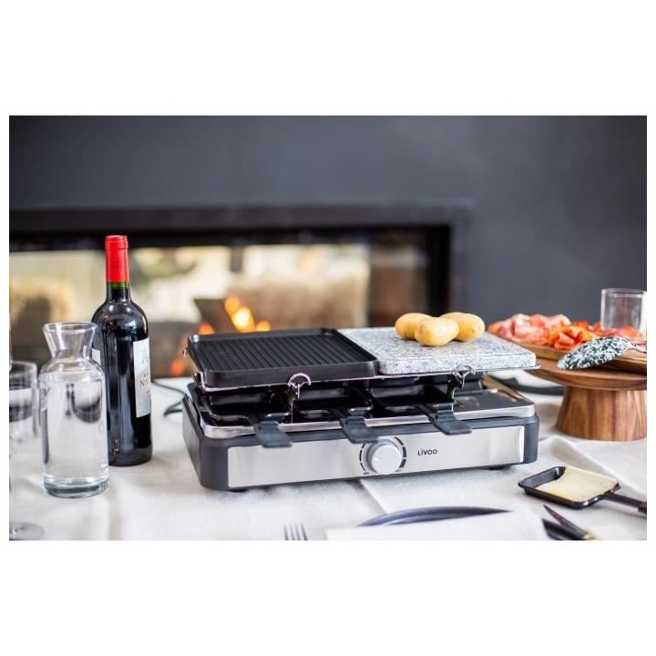 Appareil a raclette LIVOO - 8 personnes - plateaux amovibles en pierre