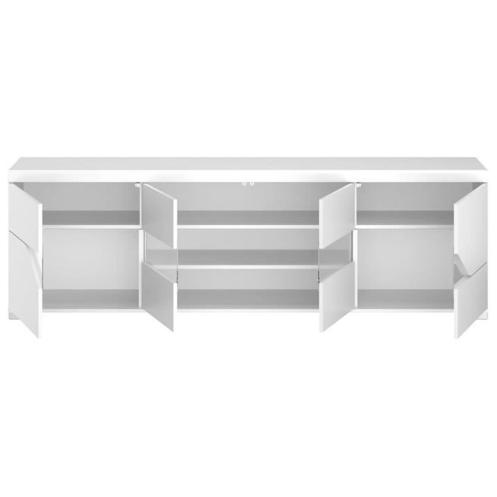 Meuble TV buffet - Blanc brillant et verre trempé - 200 x 62.3 x 39.8
