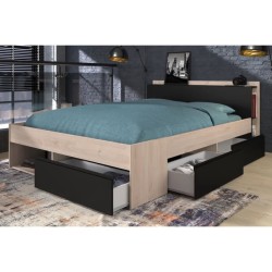 Lit adulte COMBO 140x190/200 cm - Chene et noir - 3 Tiroirs - PARISOT