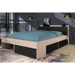 Lit adulte COMBO 140x190/200 cm - Chene et noir - 3 Tiroirs - PARISOT