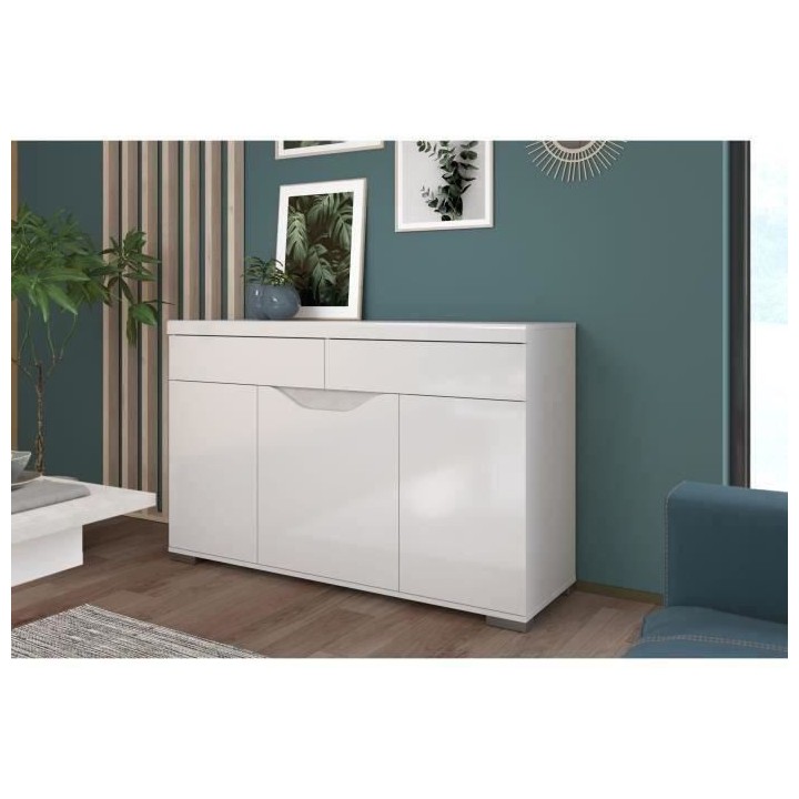 Buffet BE ALIVE - Blanc brillant - style contemporain - 3 portes 2 tir
