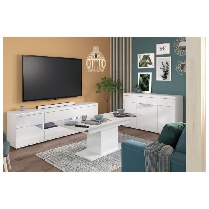 Buffet BE ALIVE - Blanc brillant - style contemporain - 3 portes 2 tir