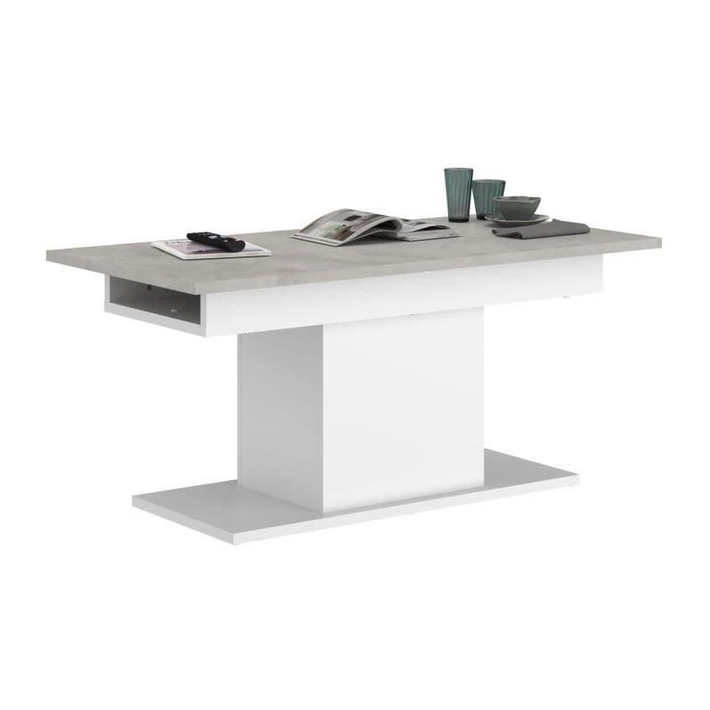 Table basse rectangulaire - Décor blanc - Style contemporain - 120/154 x 54.5 x 60 cm - Extensible - Be alive