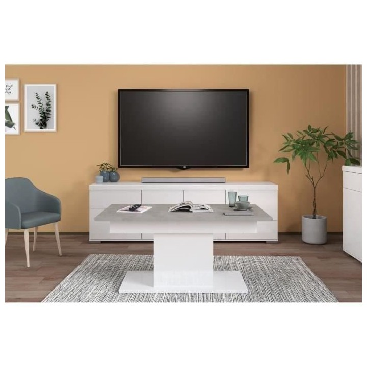 Table basse rectangulaire - Décor blanc - Style contemporain - 120/15