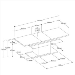 Table basse rectangulaire - Décor blanc - Style contemporain - 120/154 x 54.5 x 60 cm - Extensible - Be alive