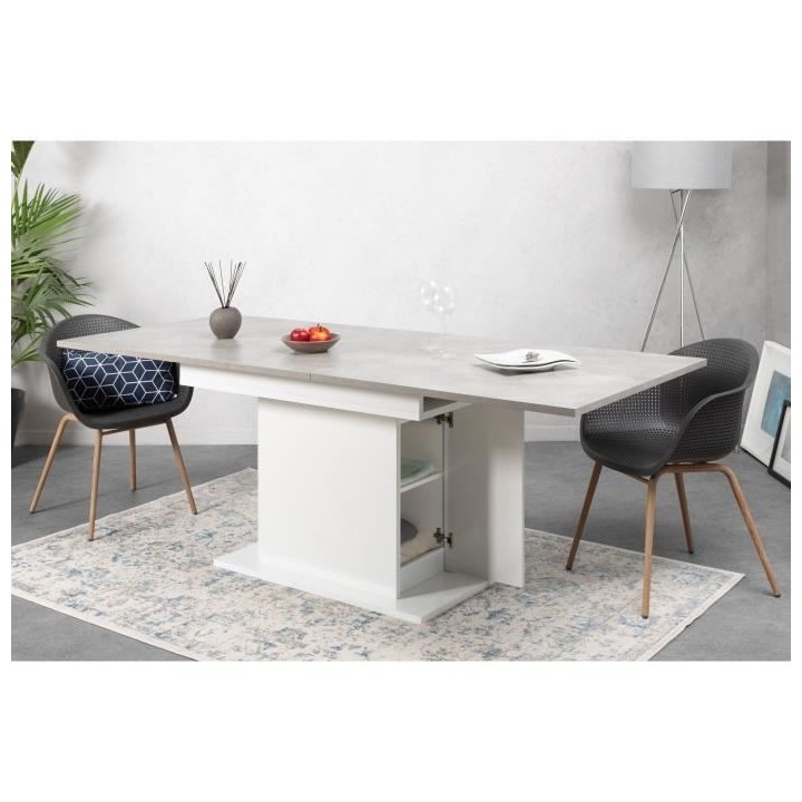 Table a manger extensible BE ALIVE - avec rangement - Décor béton et