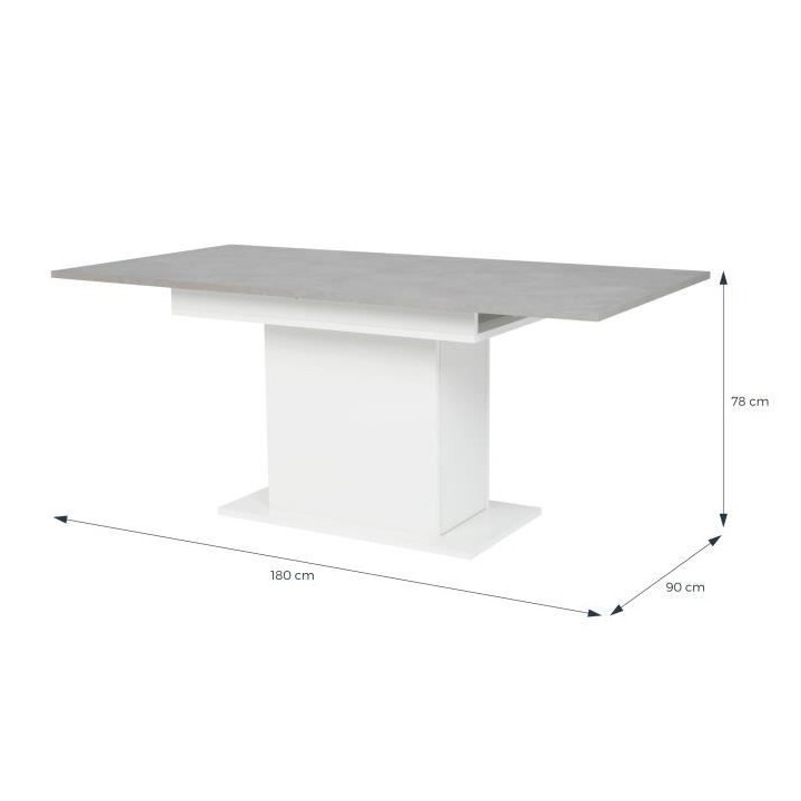 Table a manger extensible BE ALIVE - avec rangement - Décor béton et