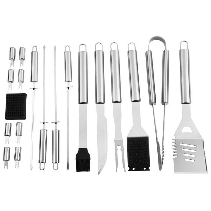 Mallette 19 ustensiles en acier inoxydable pour barbecue ou plancha (S