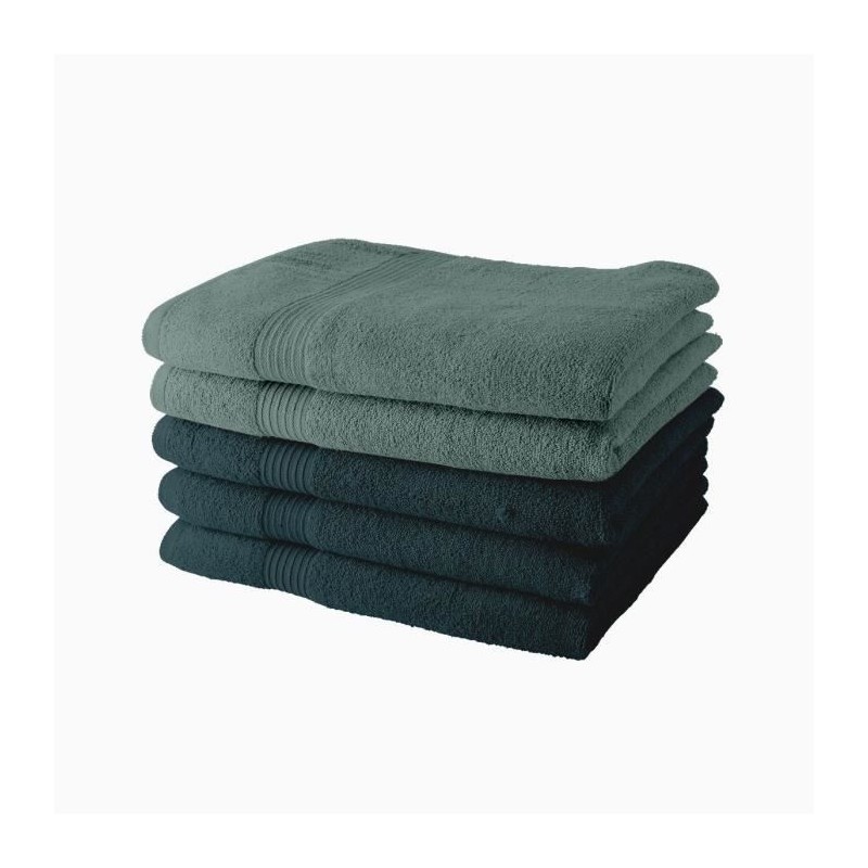 Lot de 5 Draps de Bain TODAY 70x130 cm 100% Coton - 3 paon + 2 celadon