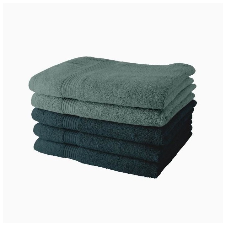 Lot de 5 Draps de Bain TODAY 70x130 cm 100% Coton - 3 paon + 2 celadon