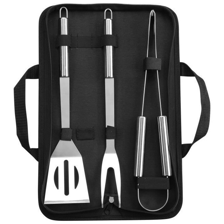 Valisette 3 ustensiles en acier inoxydable pour barbecue ou plancha (S