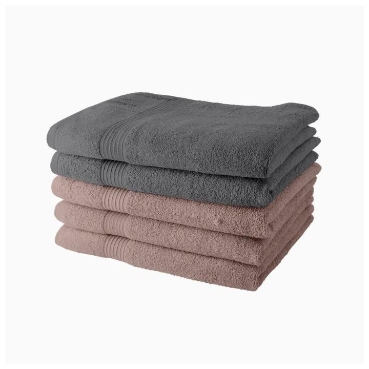 Lot de 5 Draps de Bain TODAY 70x130 cm 100% Coton - 3 roses des sables