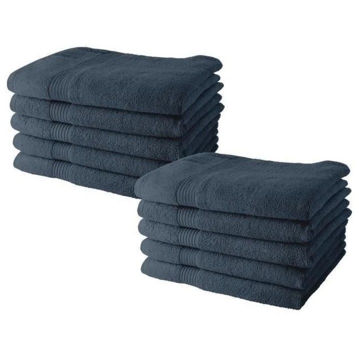 Lot de 10 serviettes de Toilette TODAY 50x90 cm 100% Coton - Denim